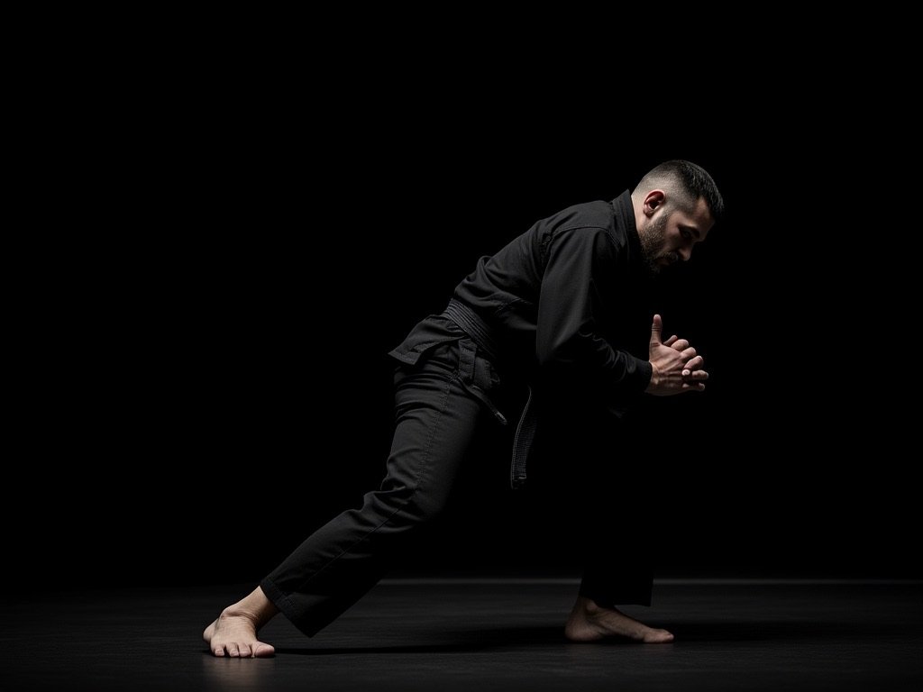 A BJJ black belt in fighting stance, ready to roll